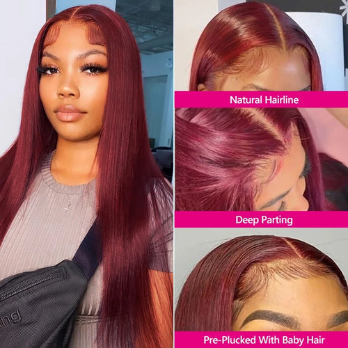 Burgundy Brazilian Straight HD Lace Front Wig